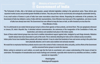 Press Statement on recent comments by foreign individuals and entities on the farmers’ protests